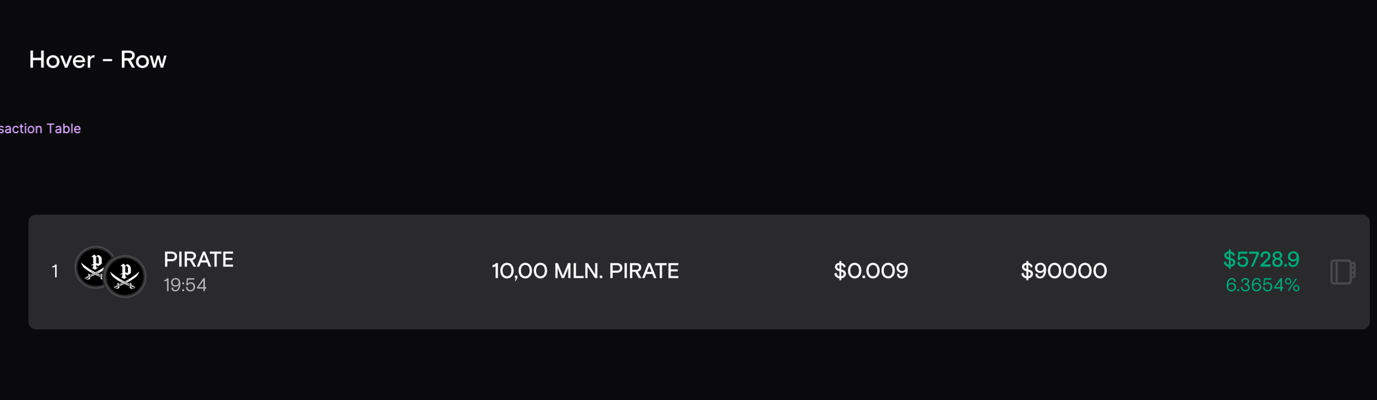 Наведение на колонку